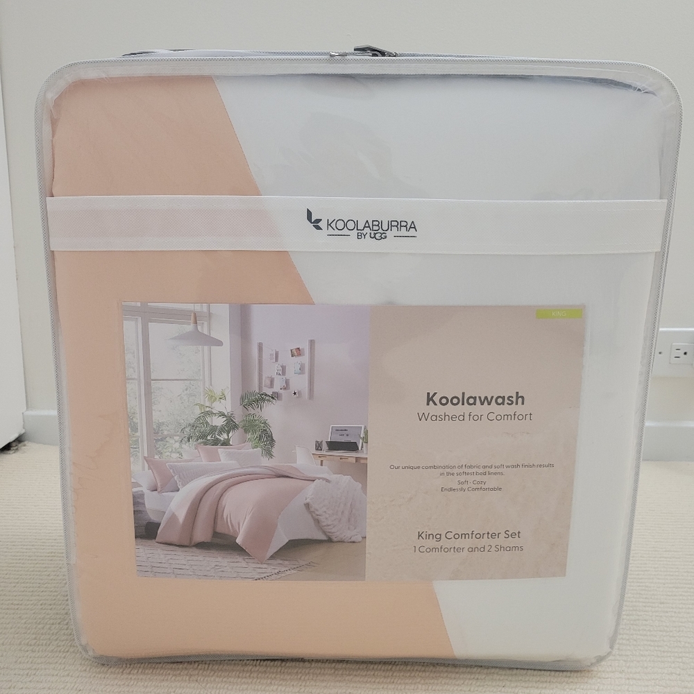 Koolaburra King Comforter Set, White/Apricot